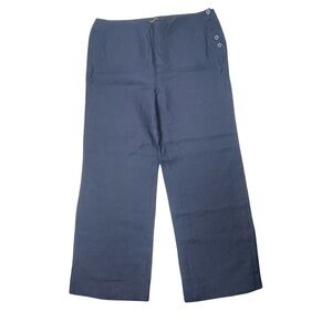 TALBOTS Navy Blue Side-Button 100 % Linen Palazzo Wide Leg Pants Classic Size 14